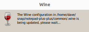 The configuring Wine notification dialog