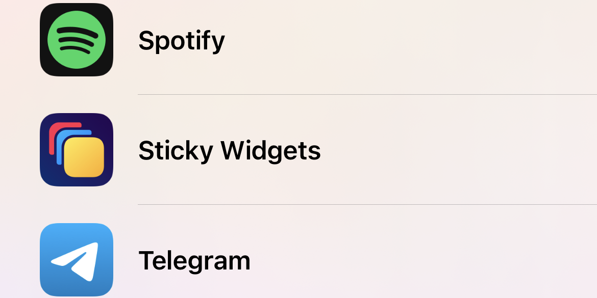 The Sticky Widgets widget in the widgets list on iPhone.