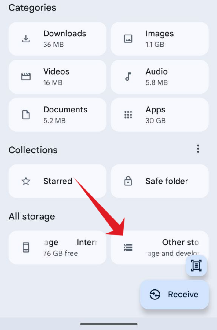 The "other storage" area of Android's Files app