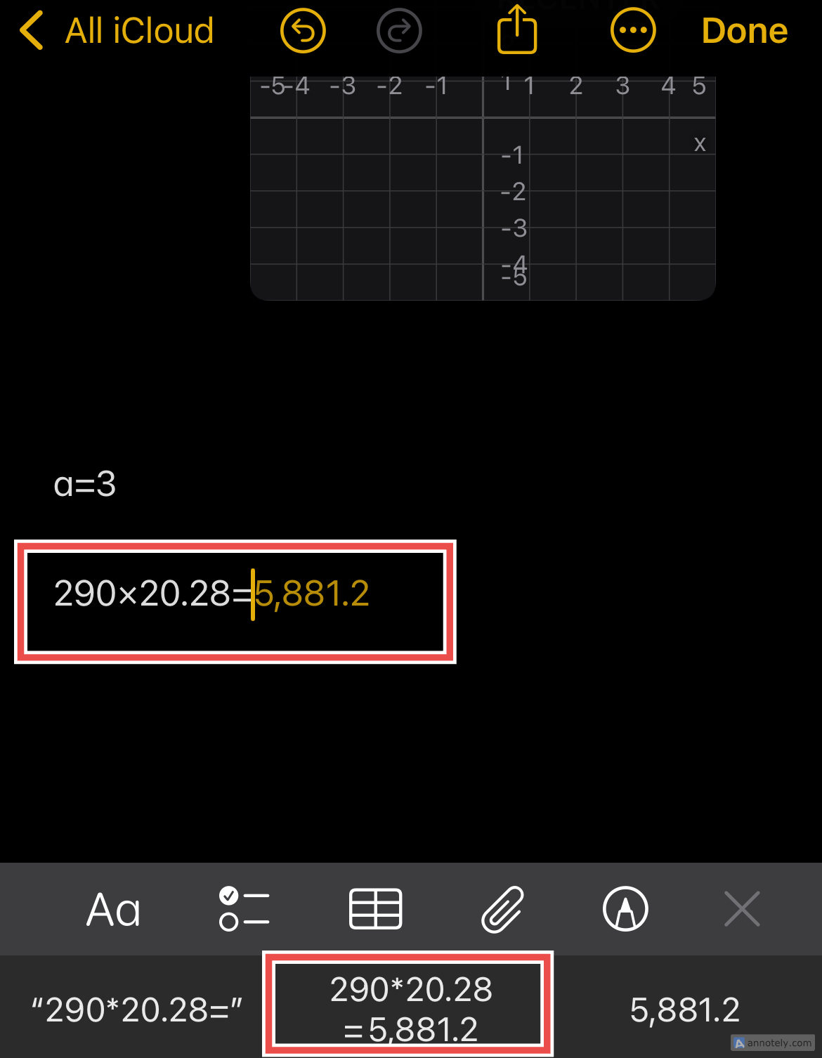 Basic arithmetic with Math Notes on the Notes app.