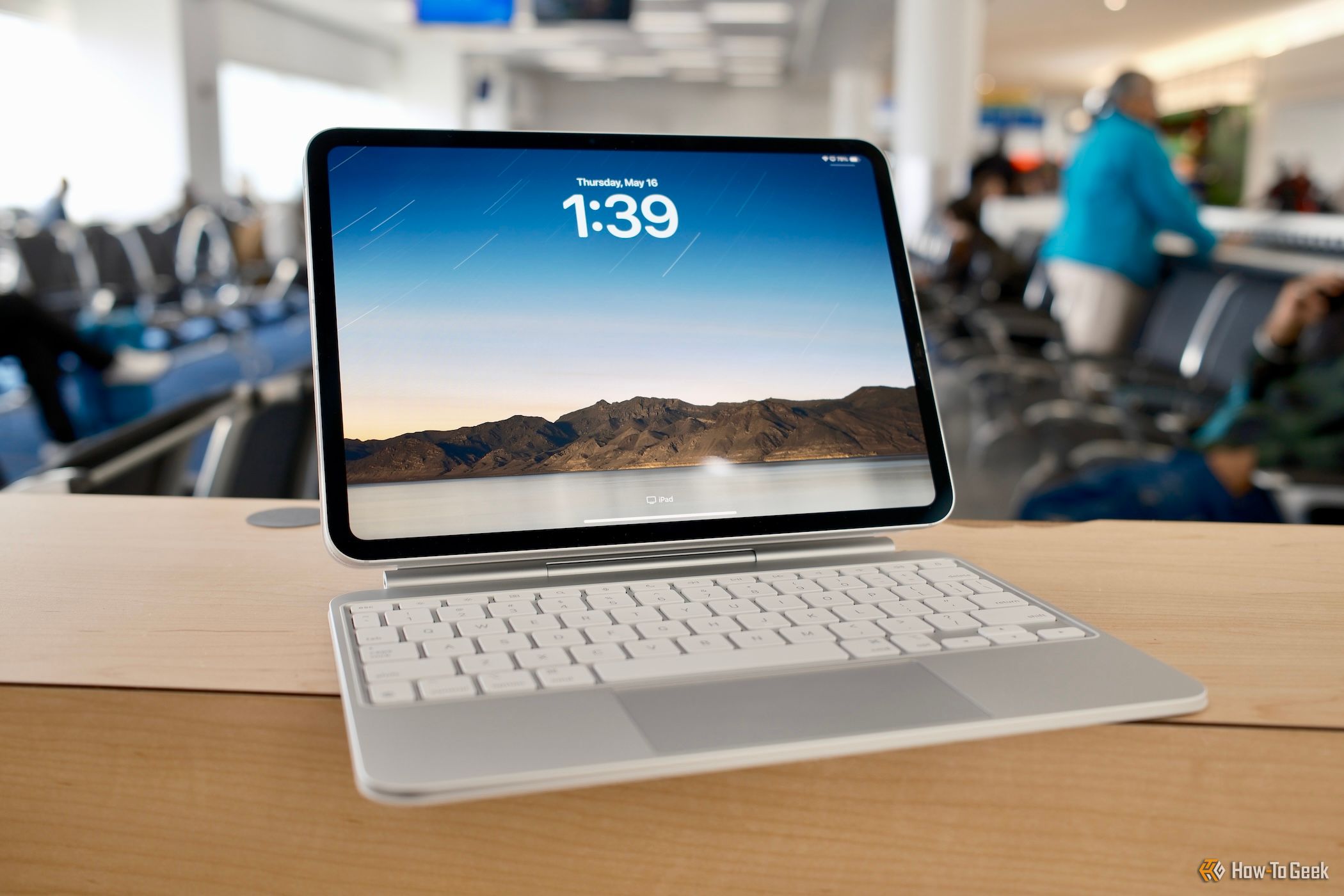 Apple iPad Pro (M4) sitting on a table in Magic Keyboard