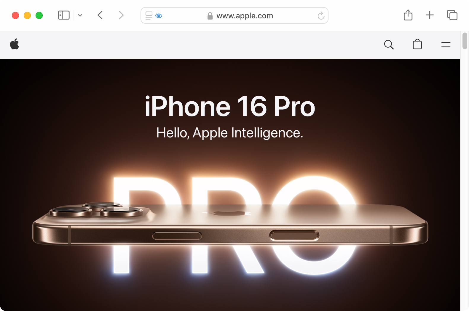 Apple's home page with the promo banner hidden by Distraction Control.