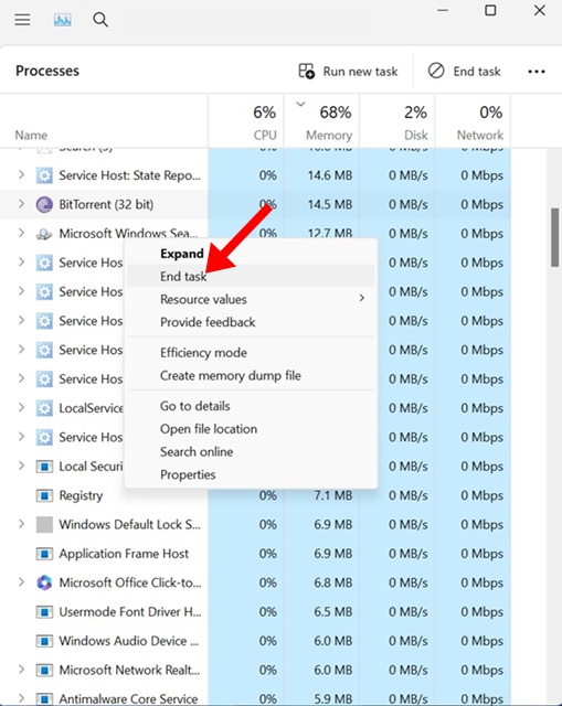 End Task BitTorrent