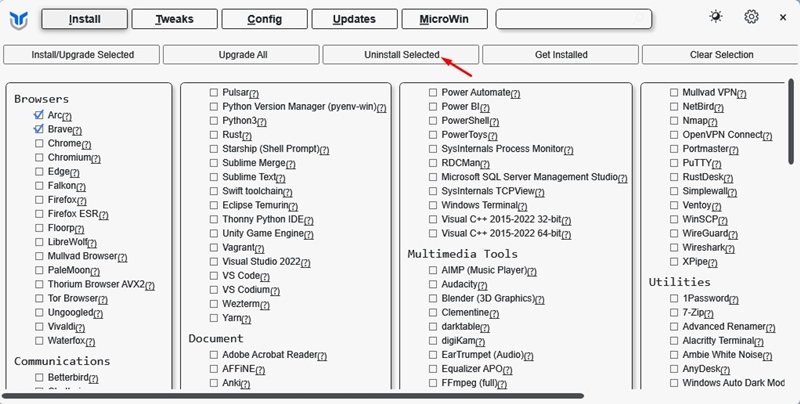 Uninstall Selected