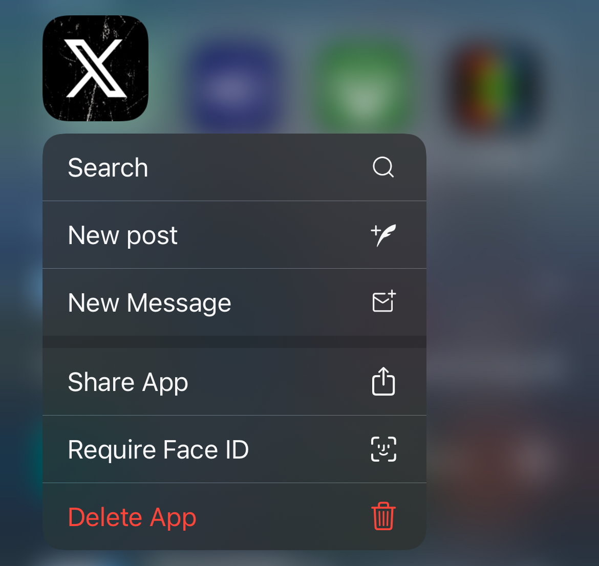 Deleting the X app using Spotlight on an iPhone.