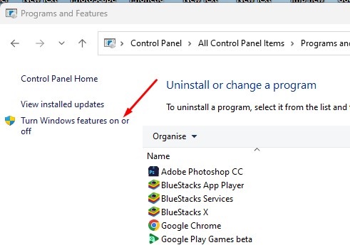 Turn Windows Features on or off