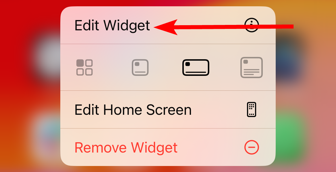 The "Edit Widget" option on iPhone.