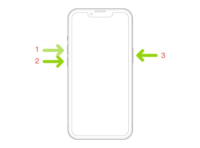 Instructions for force restarting an iPhone X, 8, SE (2020) or later.