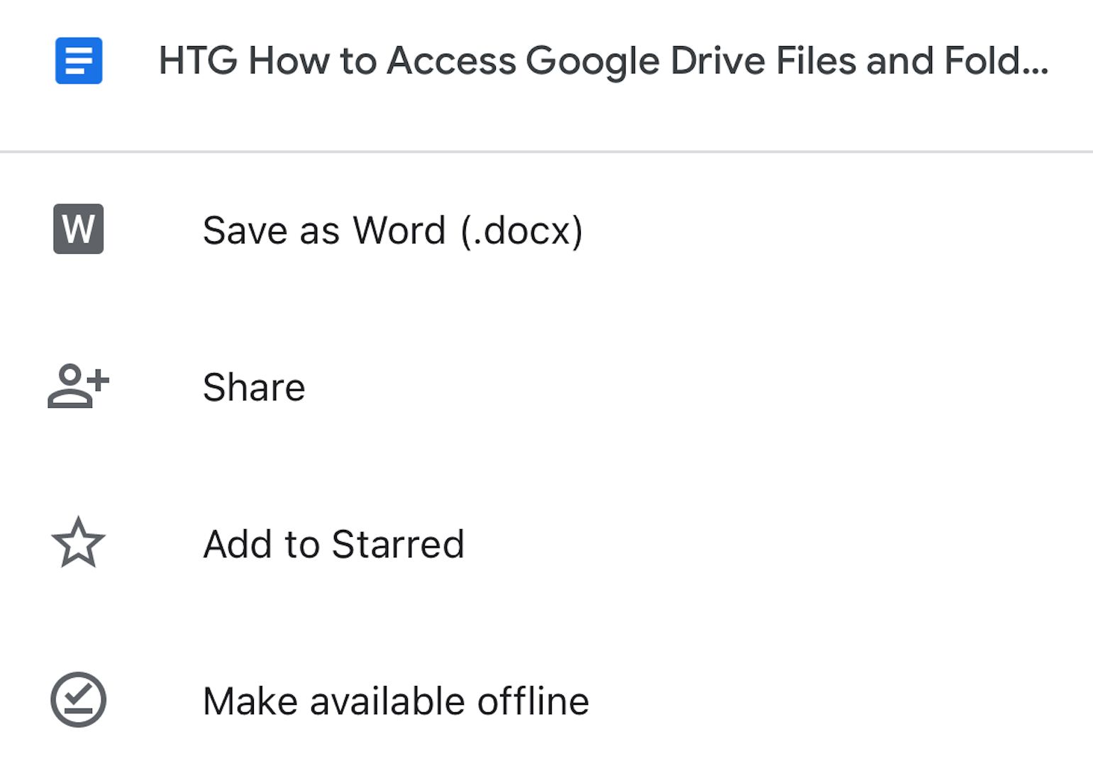 Marking files for offline editing in Google Docs on iOS.