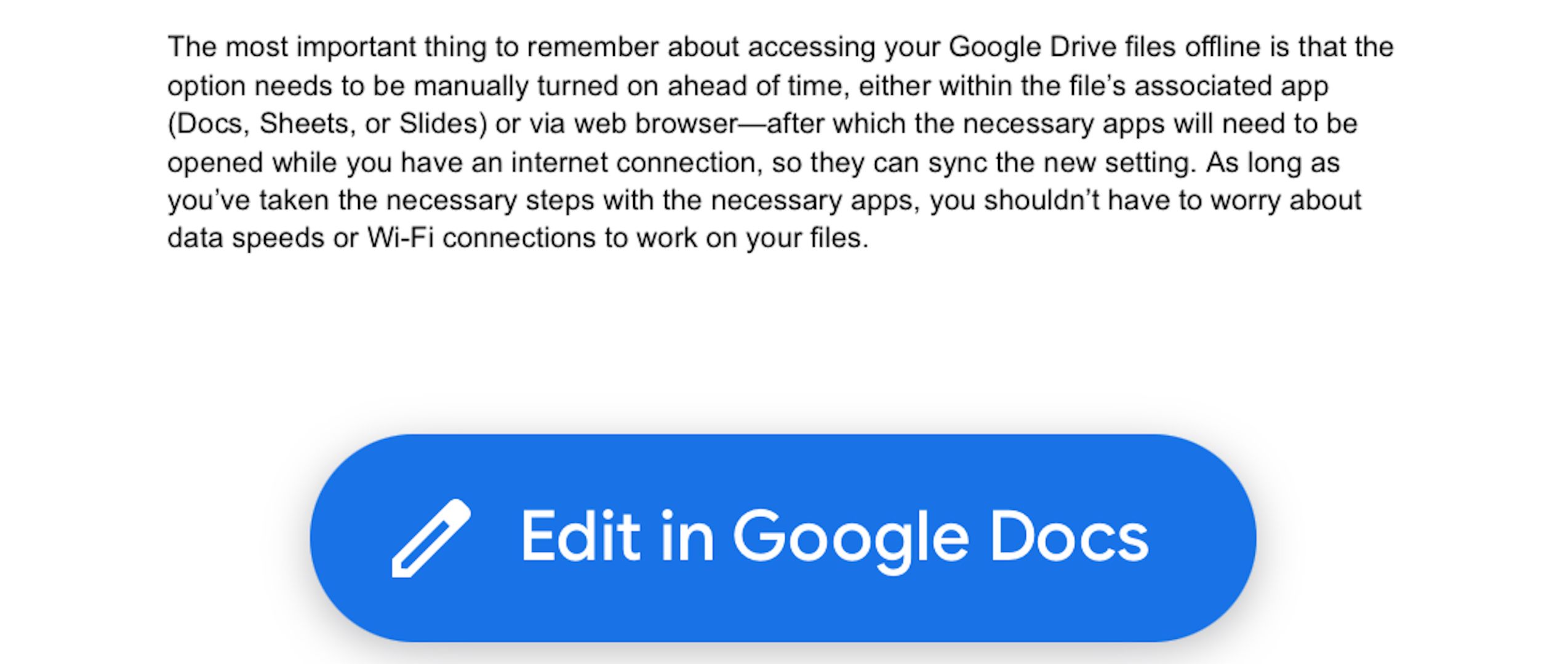 The Edit in Google Docs button as it appears in the Drive app on iOS.