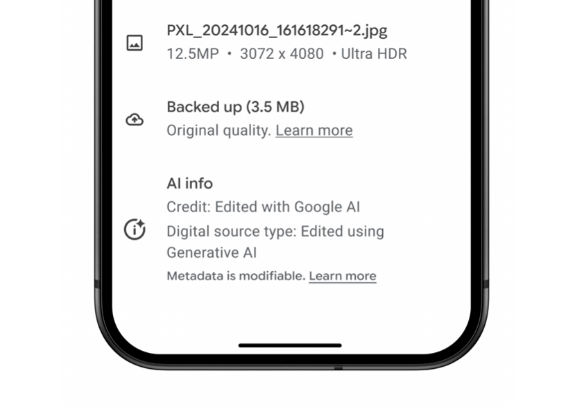 Google Photos AI-modified metadata