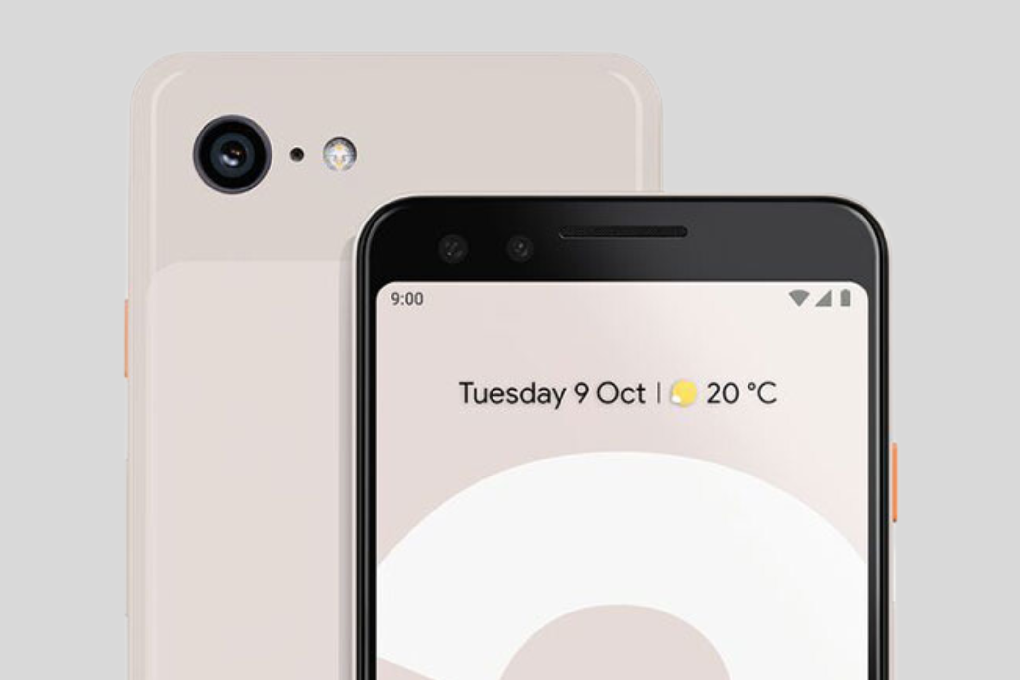 Image of the Google Pixel 3 showcasing the rear panel and the forehead on the front.