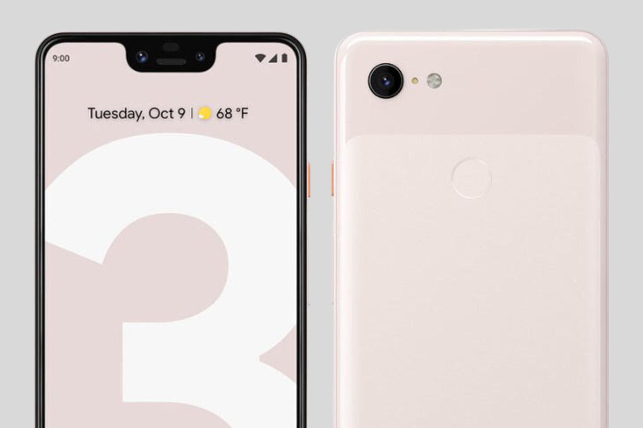 Front and back of the Google Pixel 3 XL showcasing the notch on the front and the camera on the back panel.