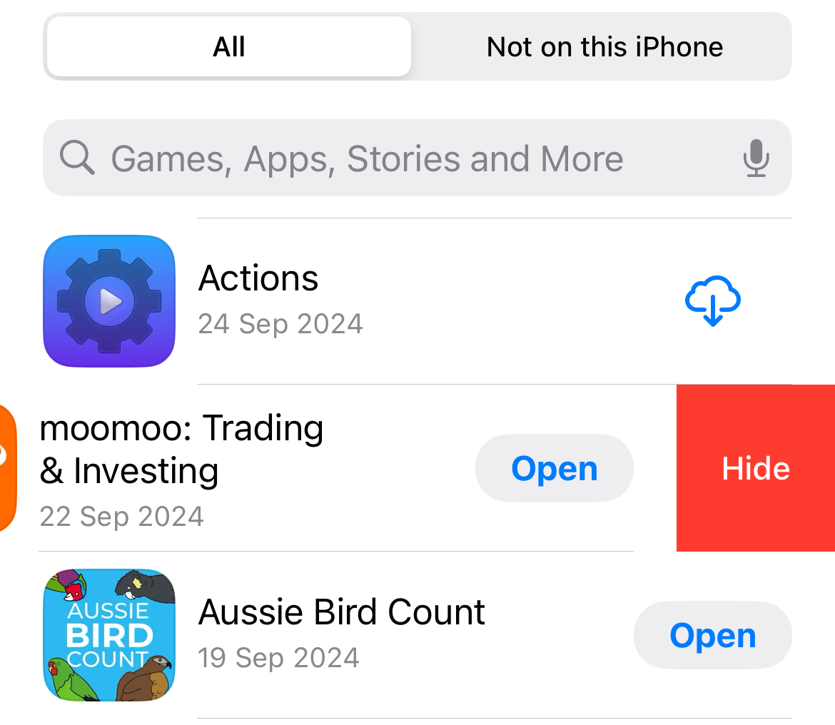 Hiding an app from your App Store account app list.