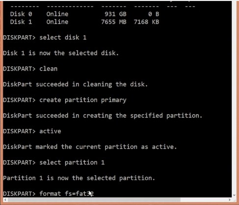 format fs=fat32
