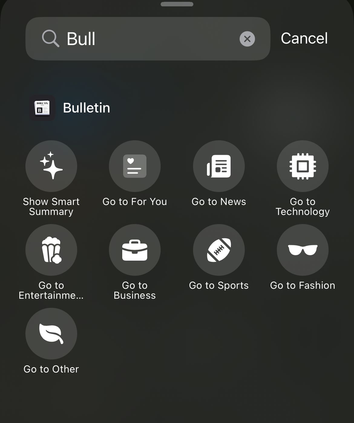 Bulletin's Control Center shortcuts.