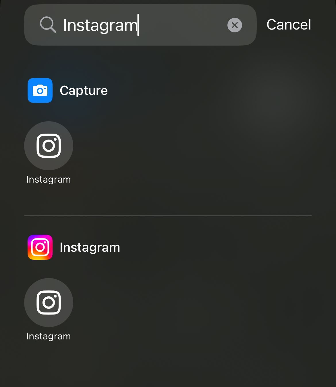 Instagram's Control Center shortcut.