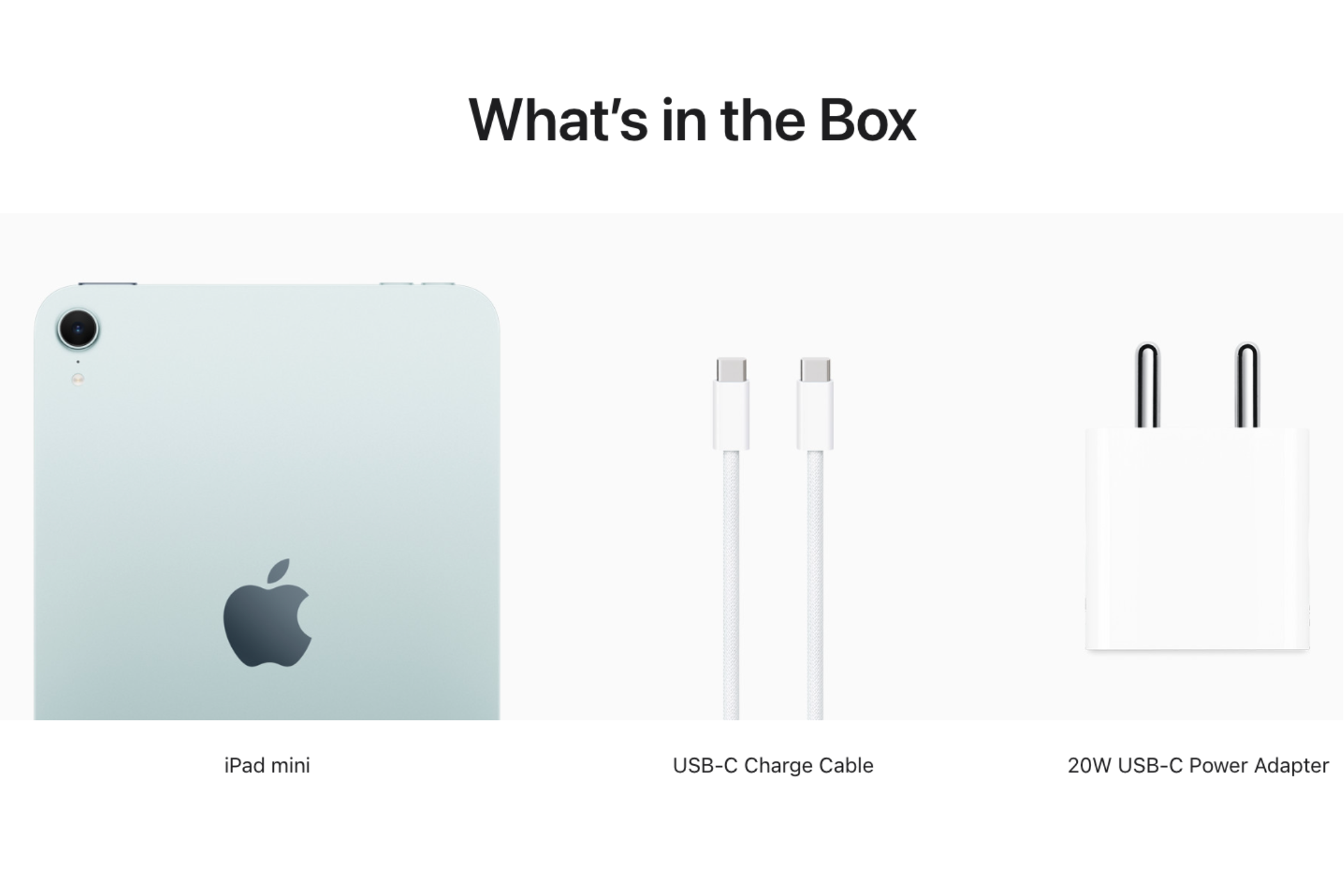 Screengrab of Apple's website showcasing the in-box contents of the new iPad mini.