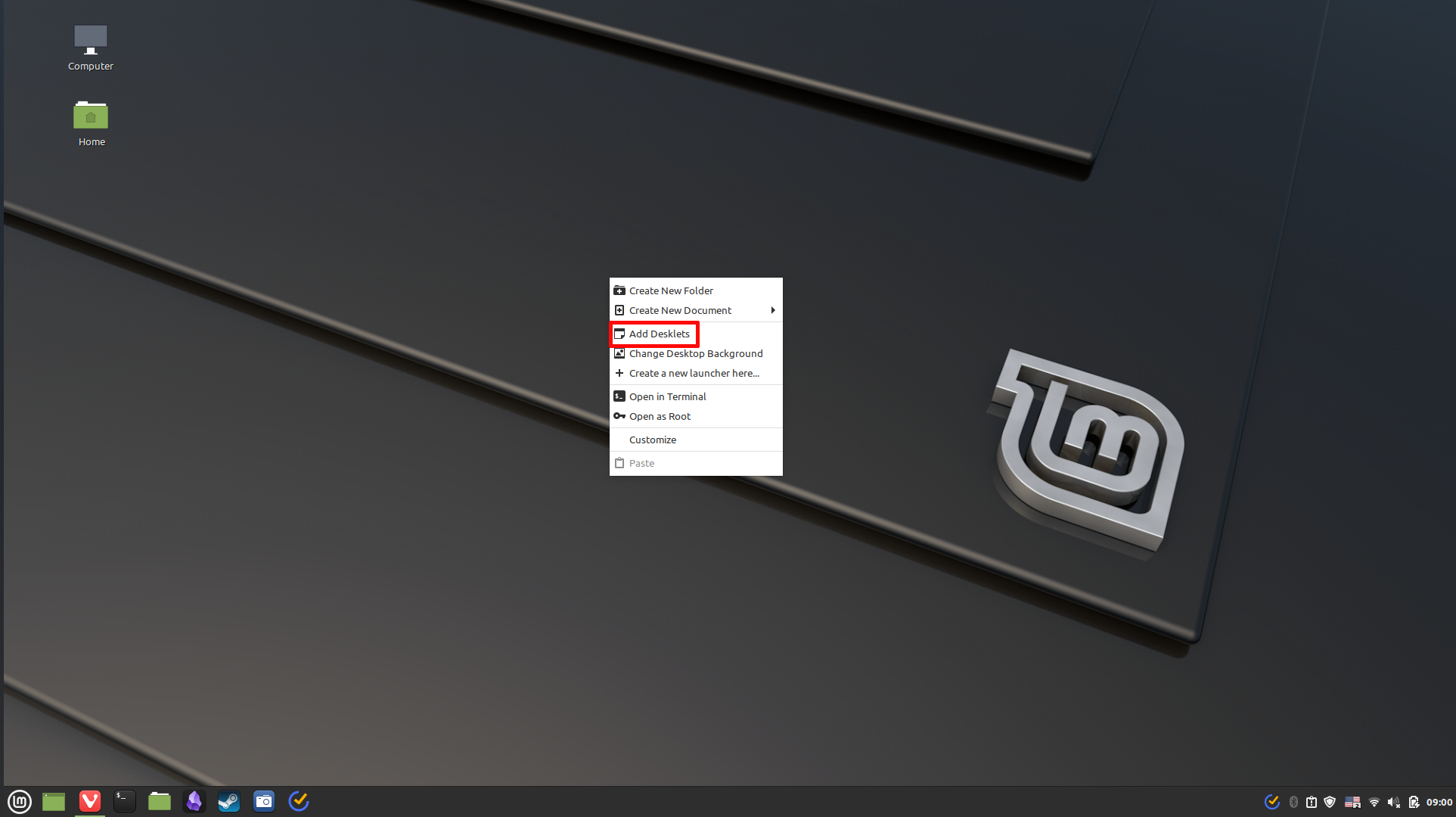 Linux Mint desklet location