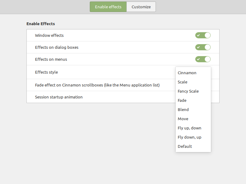 Linux Mint effect styles