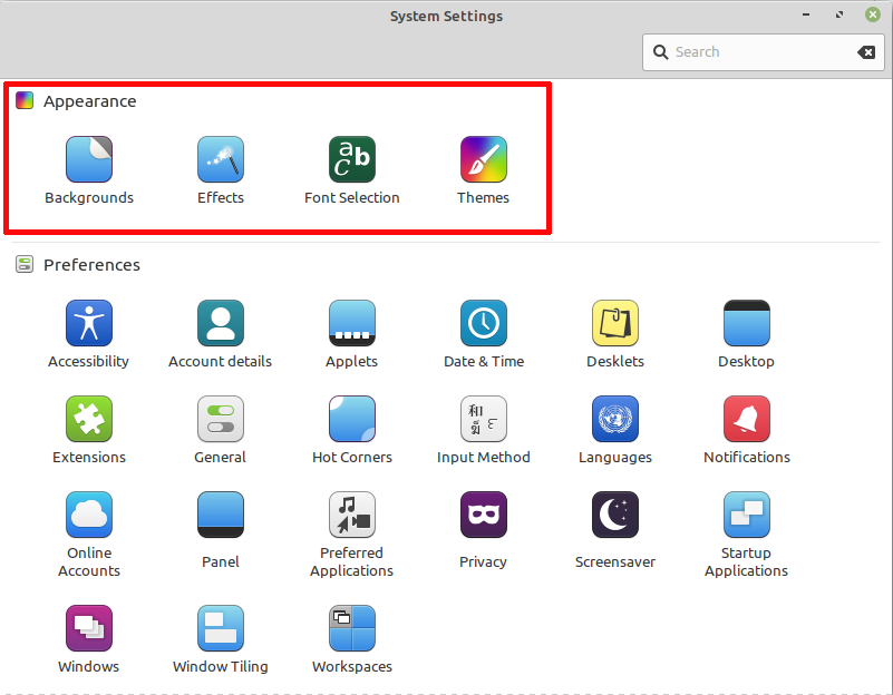 Linux Mint system settings
