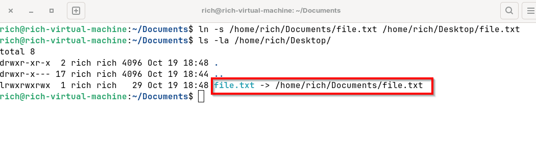 Creating a symbolic link in Linux.