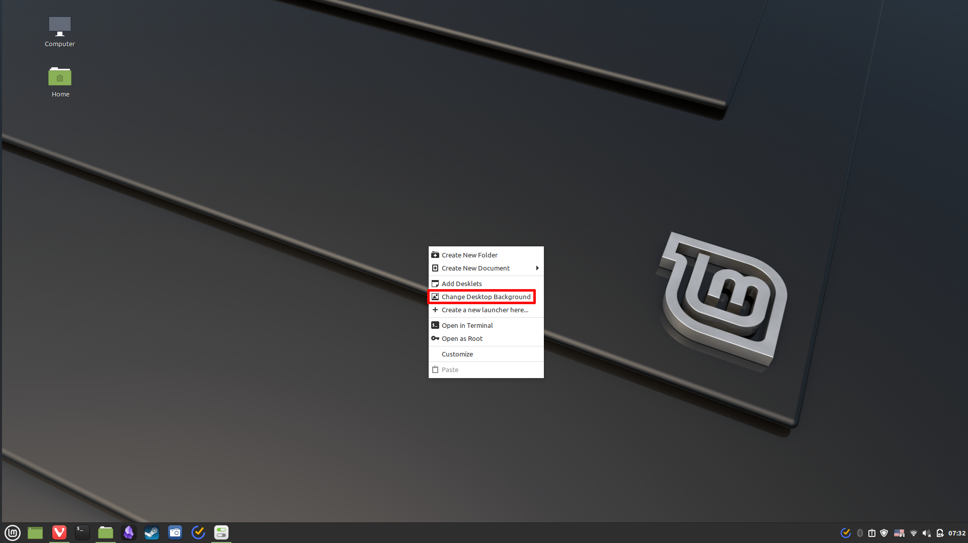 The right-click menu in Linux Mint