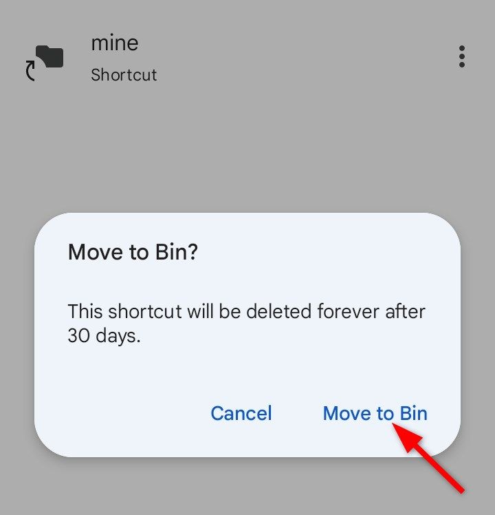 Moving shortcut to 'Bin' or deleting temporary.