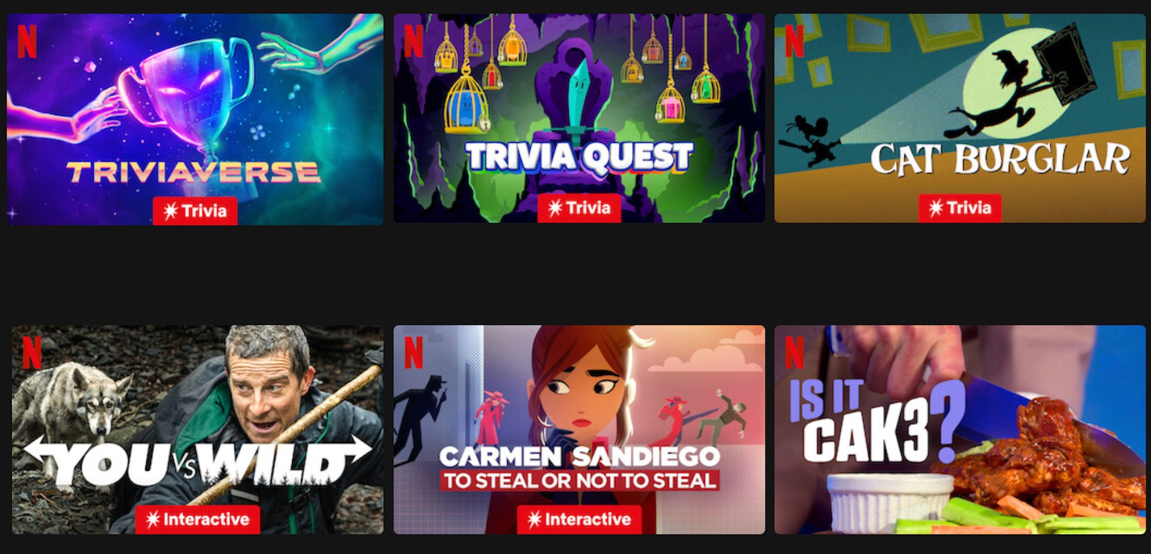 Various interactive specials listed on Netflix.