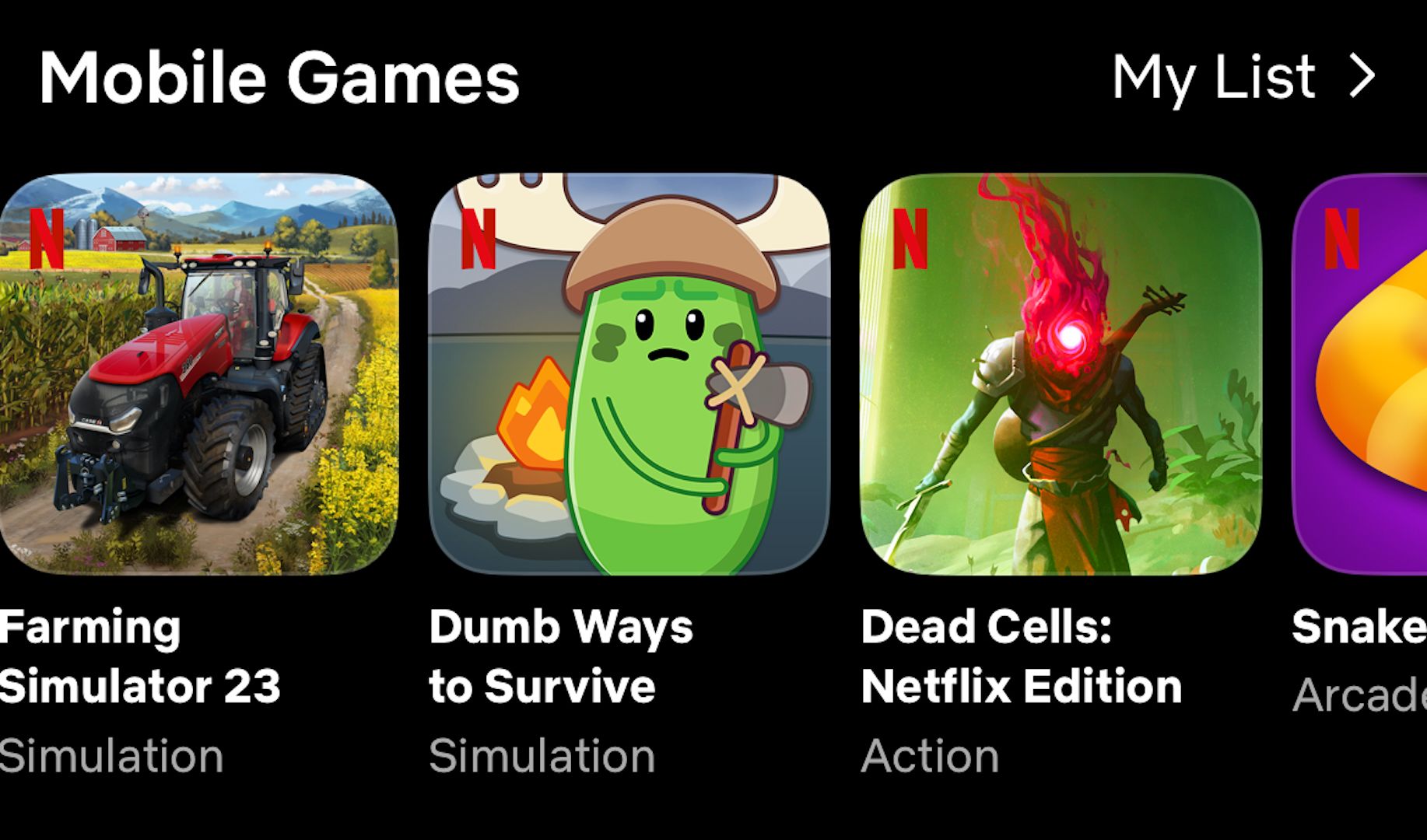 Mobile Games category as seen in the Netflix mobile app.