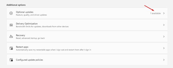 click on the Optional Updates