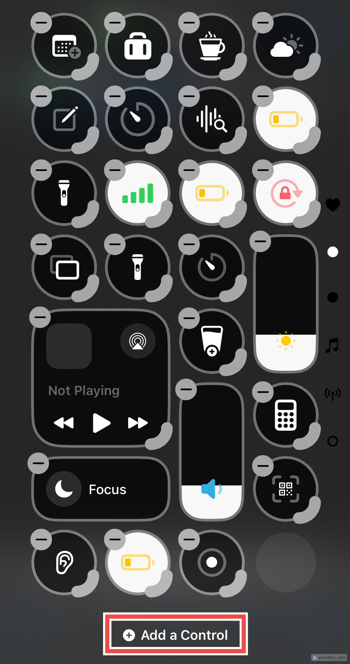 Customizing the Control Center on iPhone.