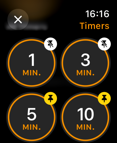 Pinning timers in the Apple Watch Timer app.