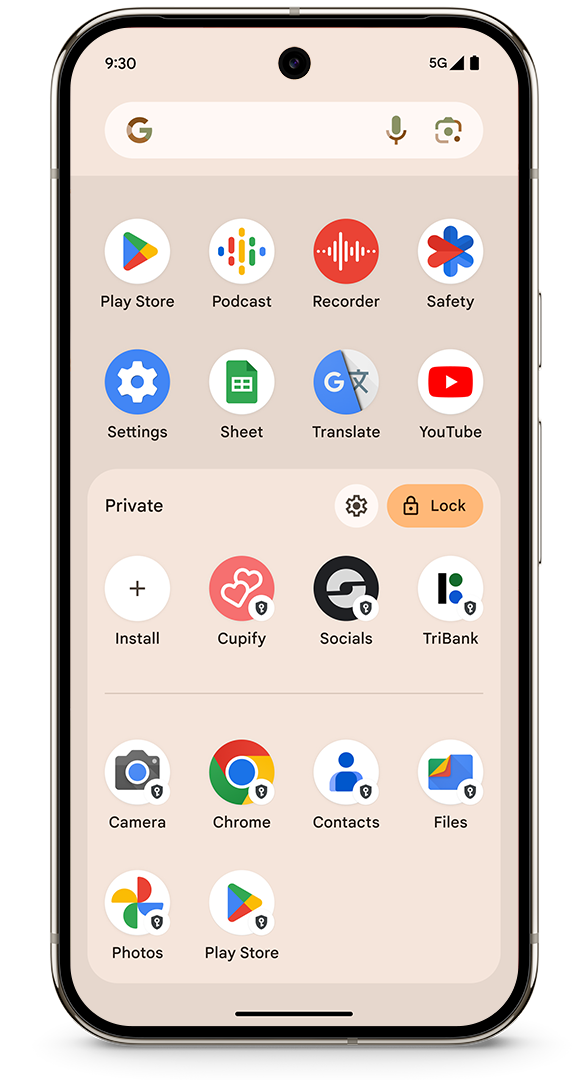 Screenshot of Private Space on a Pixel smartphone.