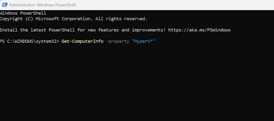 Get-ComputerInfo -property "HyperV*"