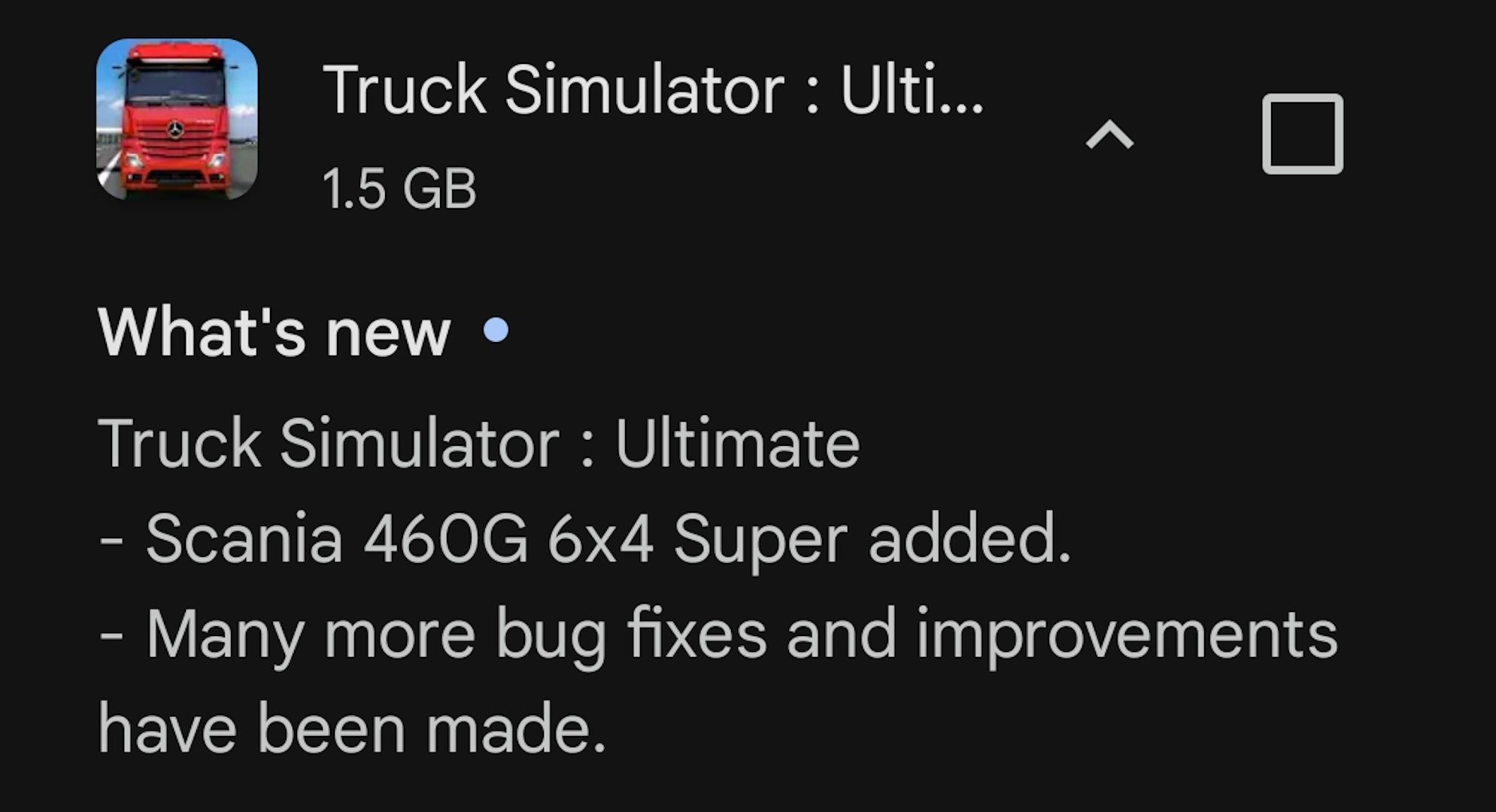 Recent update notes for Truck Simulator: Ultimate on Google Play.