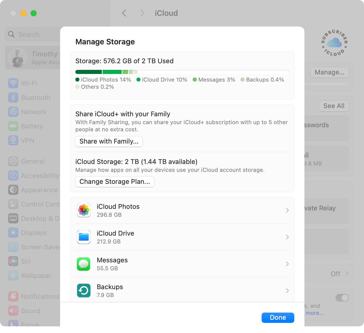 A breakdown of a 2TB iCloud plan usage.