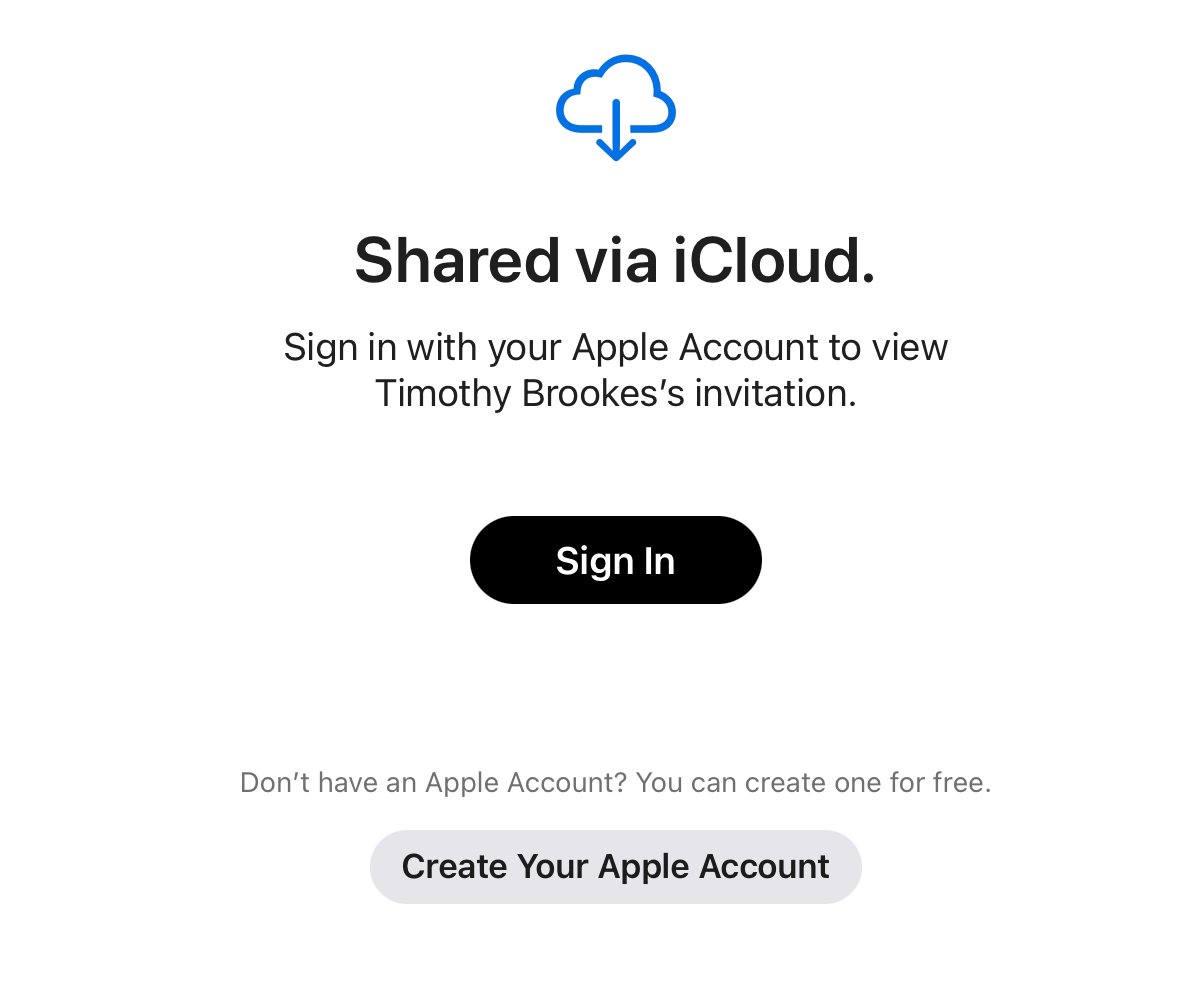 The "Shared via iCloud" Pages notification for added collaborators.