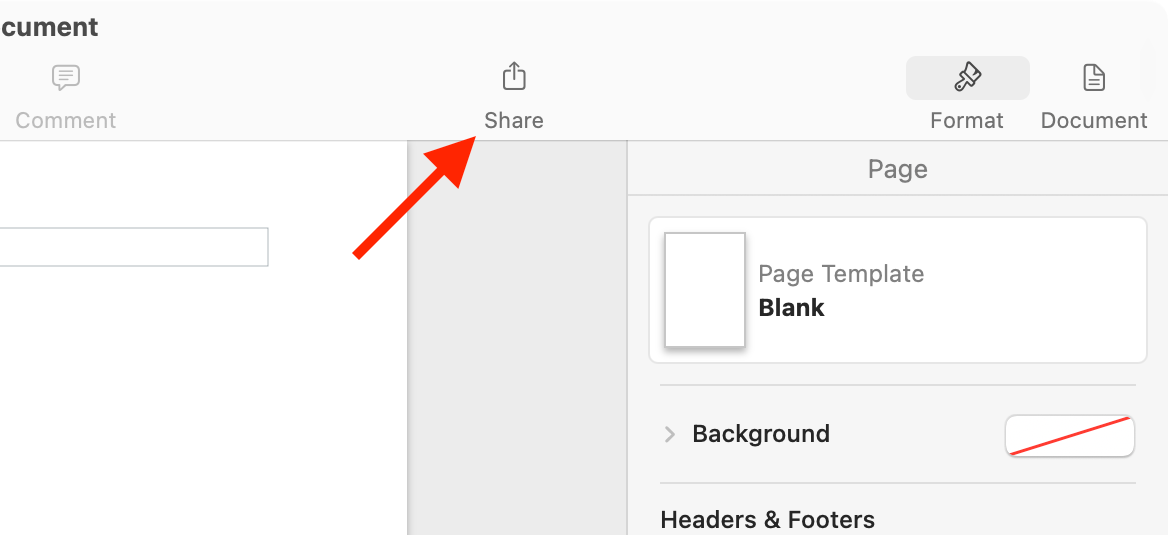 The "Share" button in a Pages document on Mac.