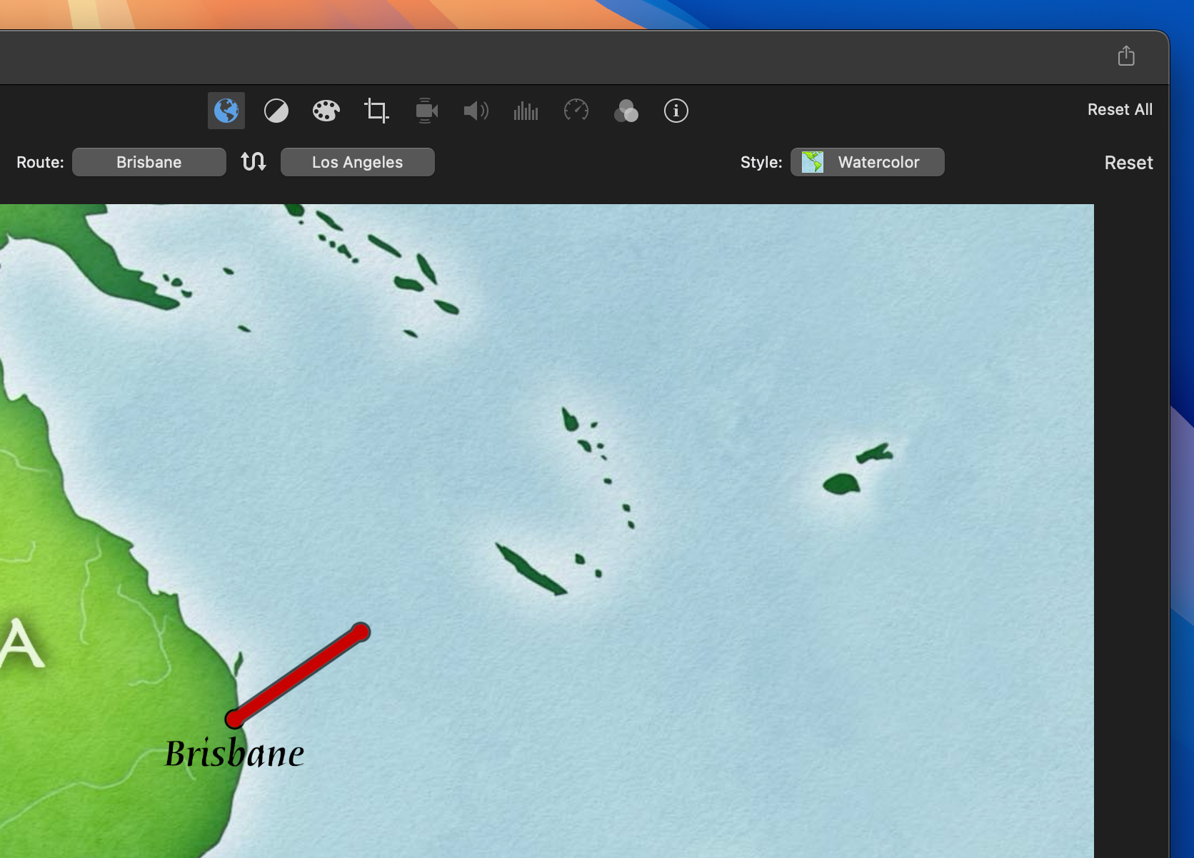 Animated map background in iMovie for Mac.