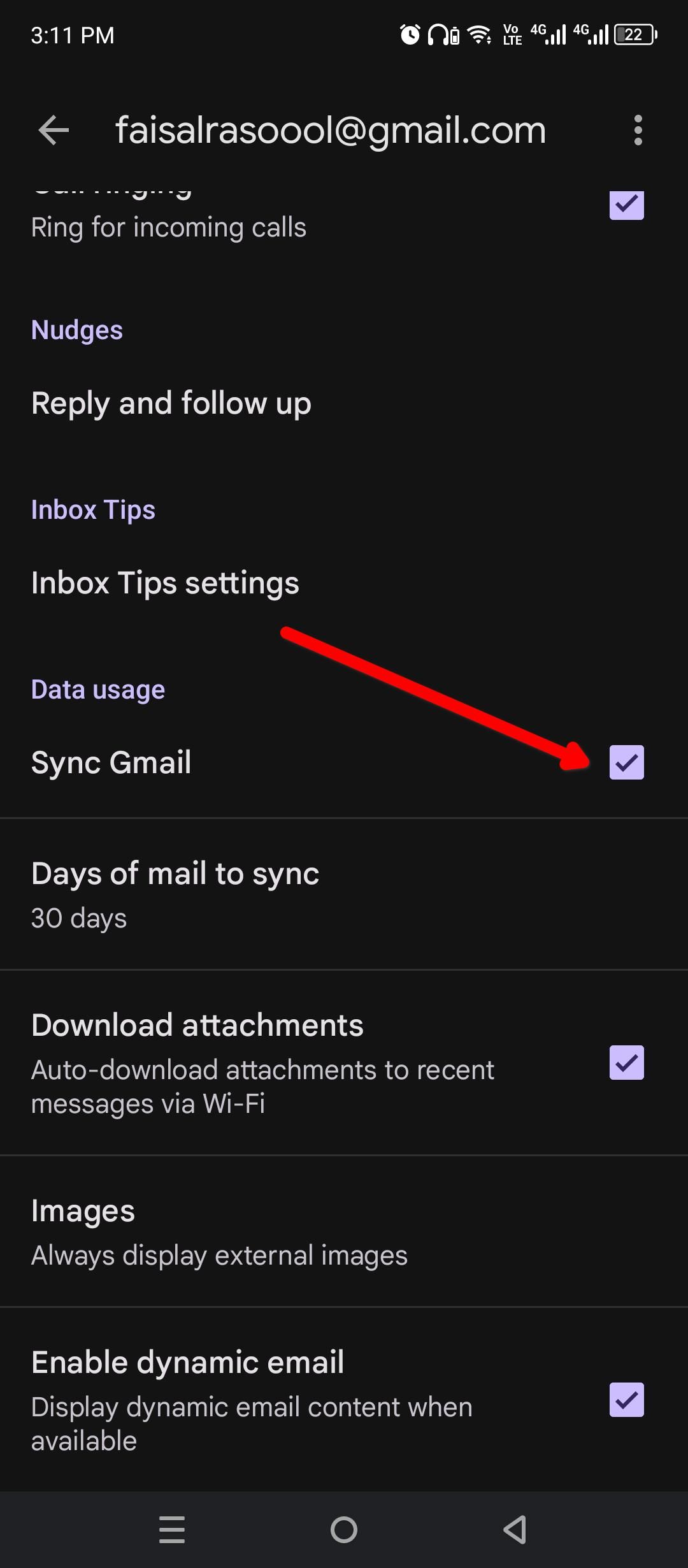 Enable Gmail sync.