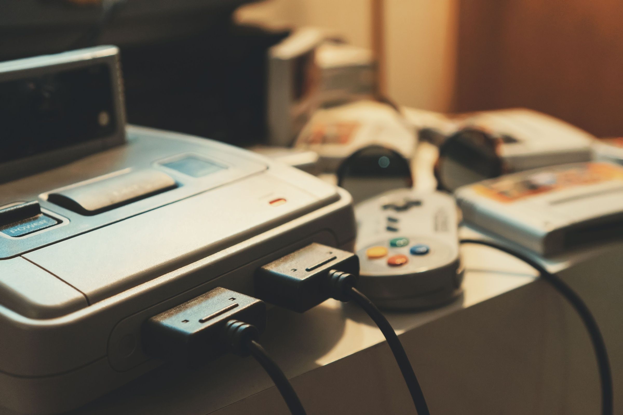 Moody photo of a retro gaming console.