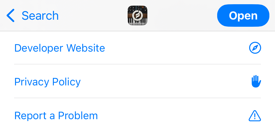 The %22Report a Problem%22 button in an App Store listing on iPhone.