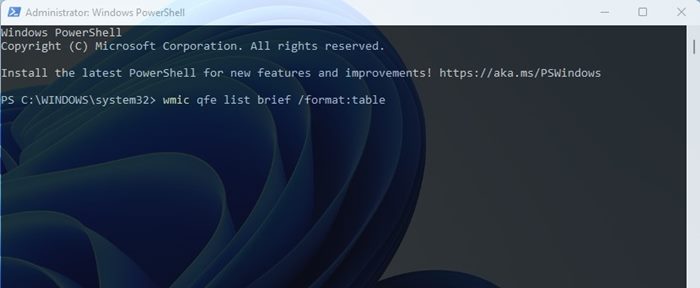 wmic qfe list brief /format:table