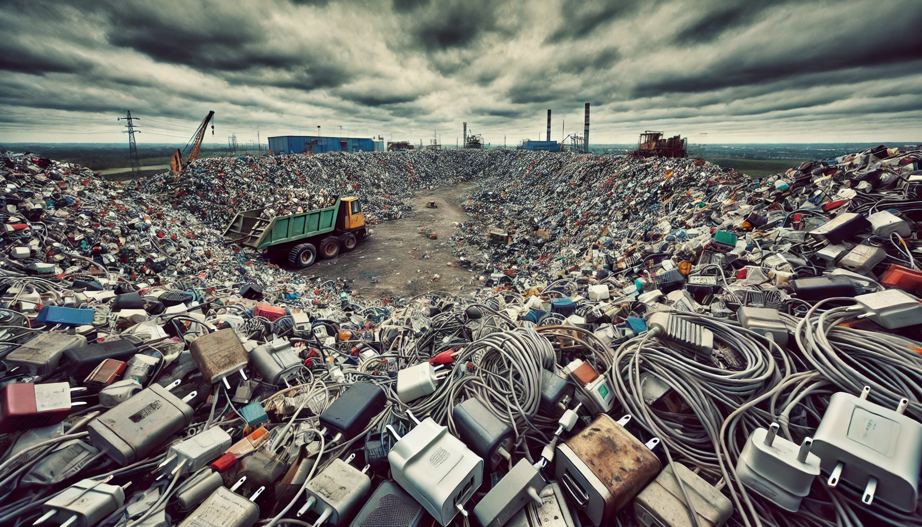 USB wall chargers in a landfill.