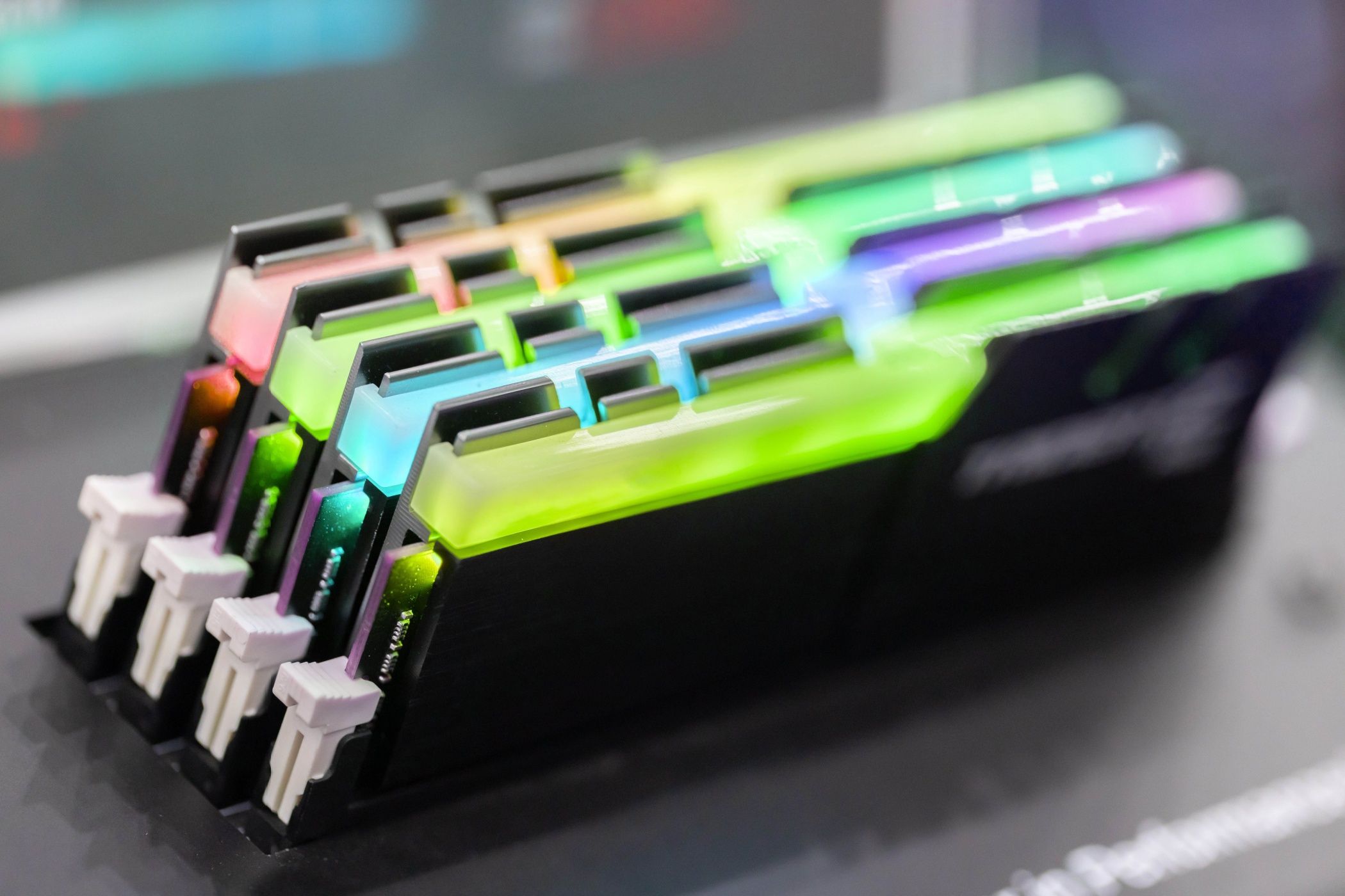 View of RGB computer RAM in a slot.