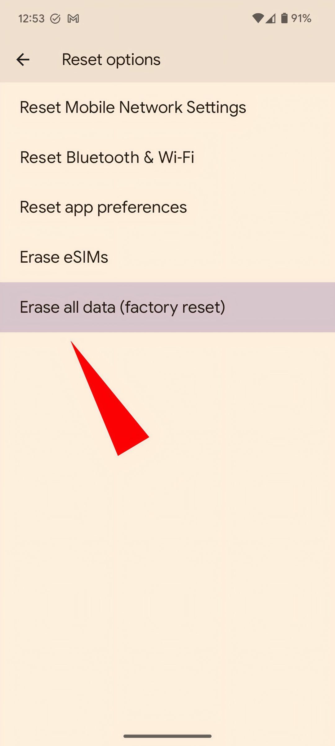 The Pixel 7a's Factory Reset Screen