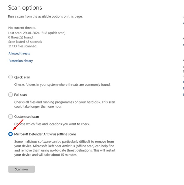 Microsoft Defender Antivirus (Offline Scan)