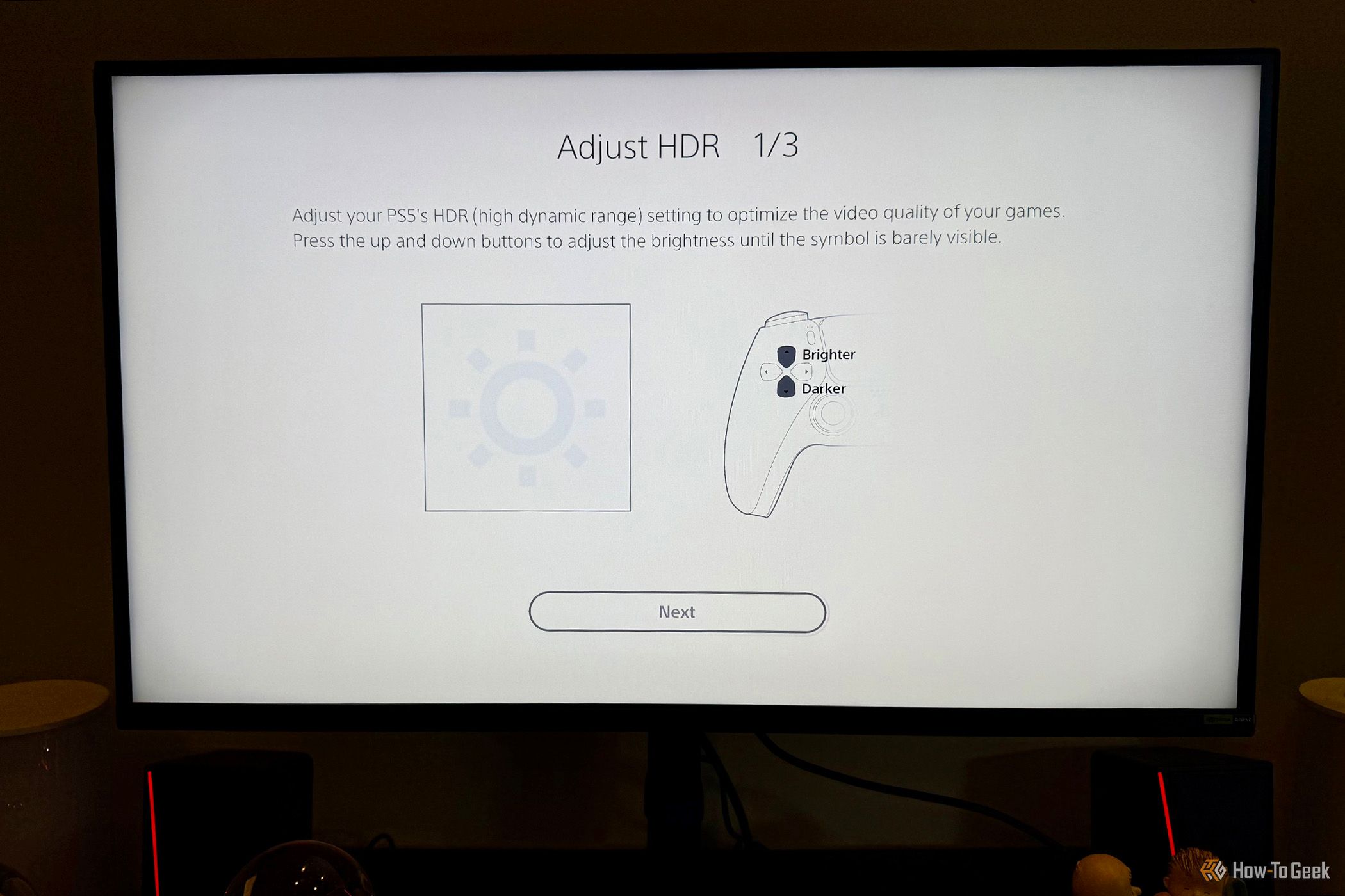 Sony Inzone M9 II Monitor showing setup on PS5 and some corner dimming