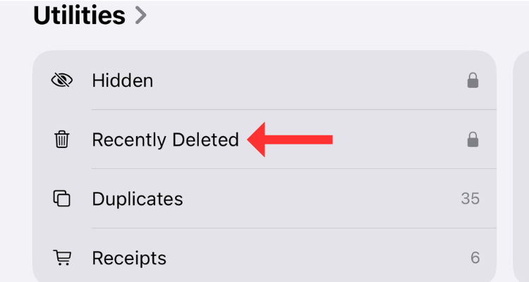 Recently Deleted section in redesigned Photos app in iOS 18.